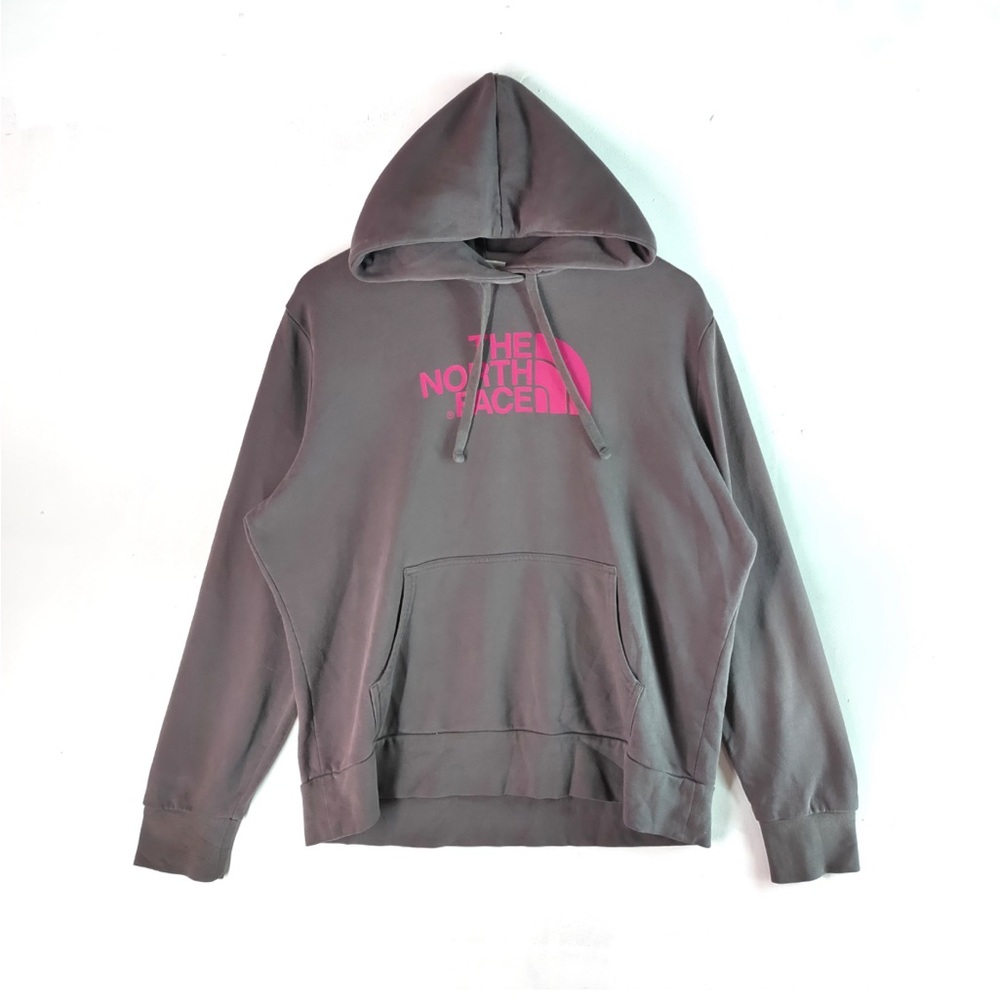 North Face Dark Grey Pink Half Dome Hooded Pullover Hoodie Womens Size Small